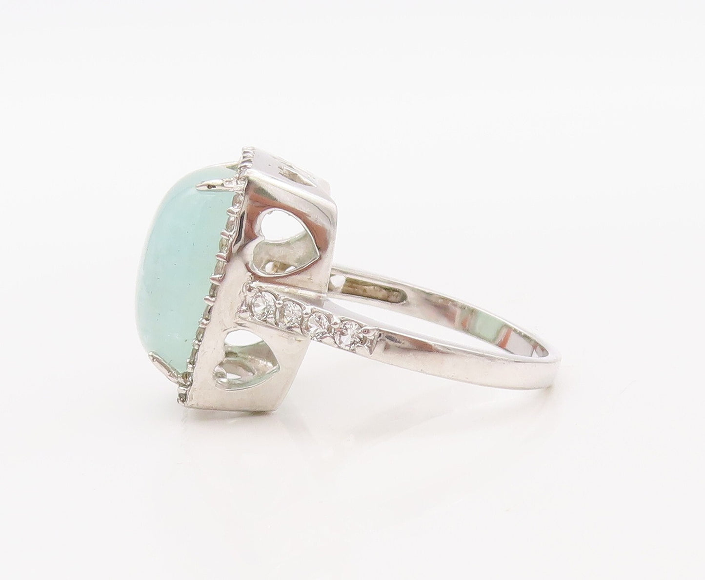 925 Sterling Silver Vintage Ring Green Gemstone Halo CZ Frame  Sz 8.5  RG30758