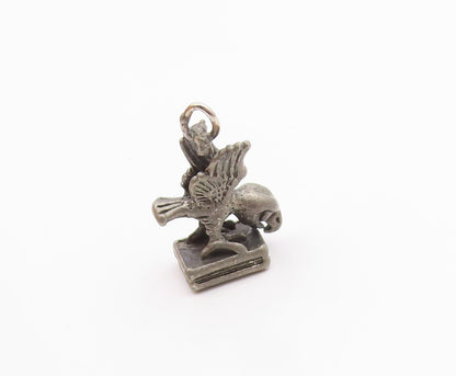 925 Sterling Silver Vintage Dark Tone Petite Bird Statue Pendant  PT15966
