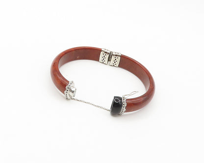 925 Sterling Silver Genuine Black Diamonds Black Onyx & Jasper Bracelet  BT6953
