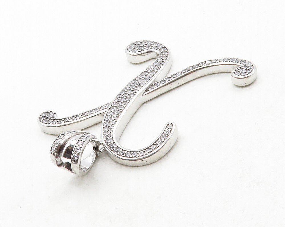 925 Sterling Silver  Shiny Cubic Zirconia Letter X Initial Pendant  PT10439