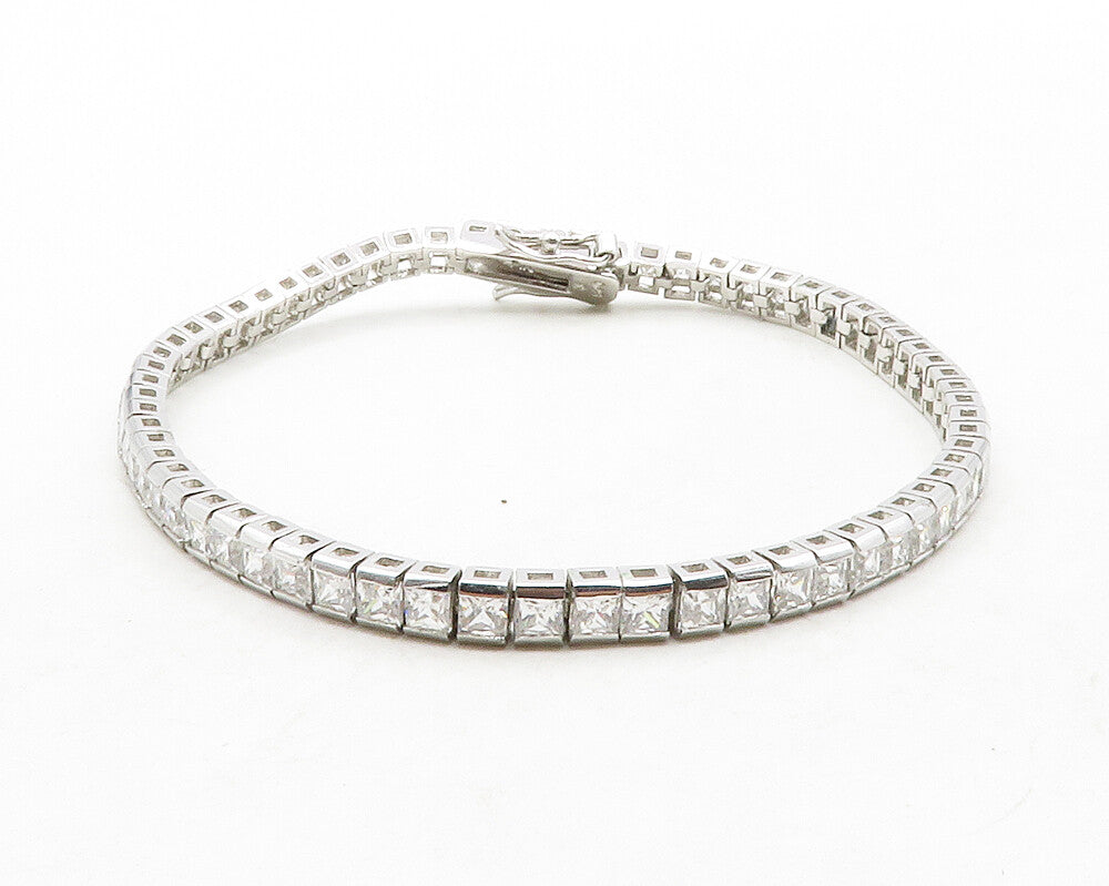 925 Sterling Silver  Sparkling Cubic Zirconia Square Tennis Bracelet  BT4977
