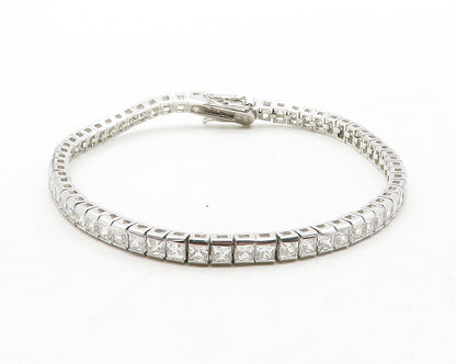 925 Sterling Silver  Sparkling Cubic Zirconia Square Tennis Bracelet  BT4977