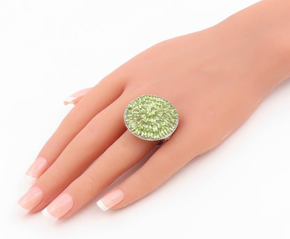 925 Sterling Silver Vintage Ring Elegant Peridot Cluster Band  Sz 11  RG36639