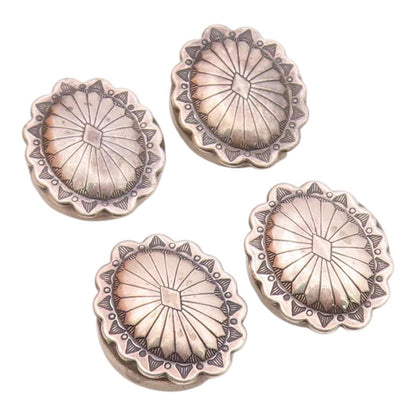NAVAJO 925 Silver  Vintage Four Piece Set Floral Motif Button Covers  TR3249