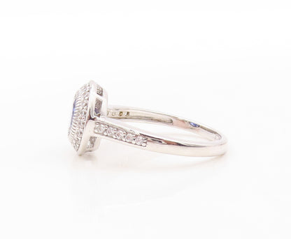 925 Sterling Silver Vintage Ring Designer Stackable Sapphire & CZ Sz 7 RG30875