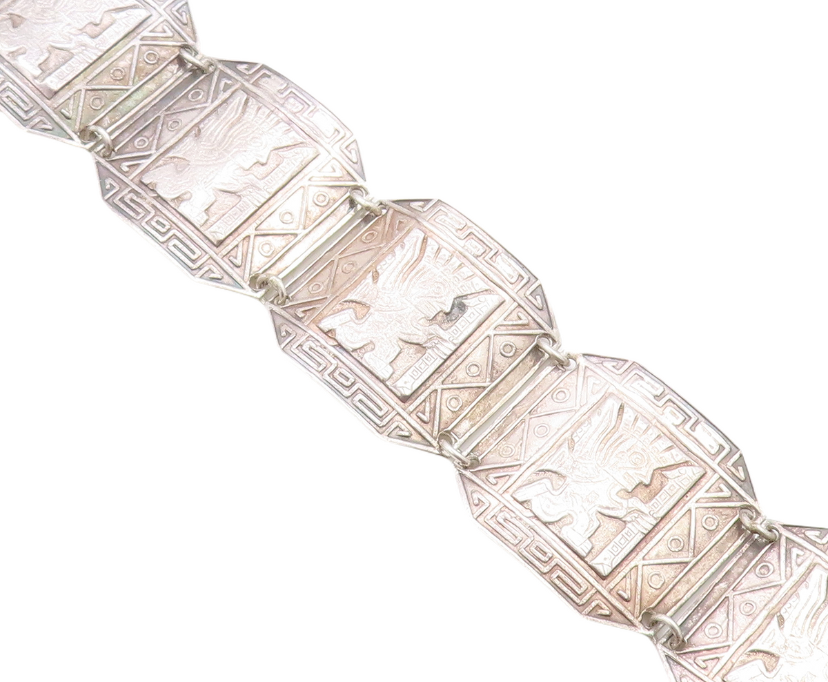 PERU 925 Sterling Silver  Vintage Traditional Pattern Chain Bracelet  BT1825