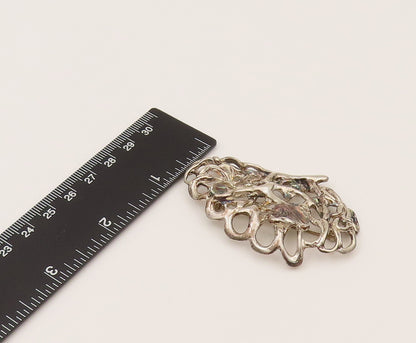 925 Sterling Silver  Vintage Modernist Openwork Floral Brooch Pin  BP10208