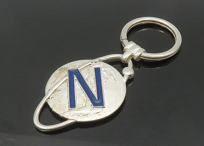 925 Sterling Silver  Vintage Enamel N Initial Round Heavy Key Chain  TR2940