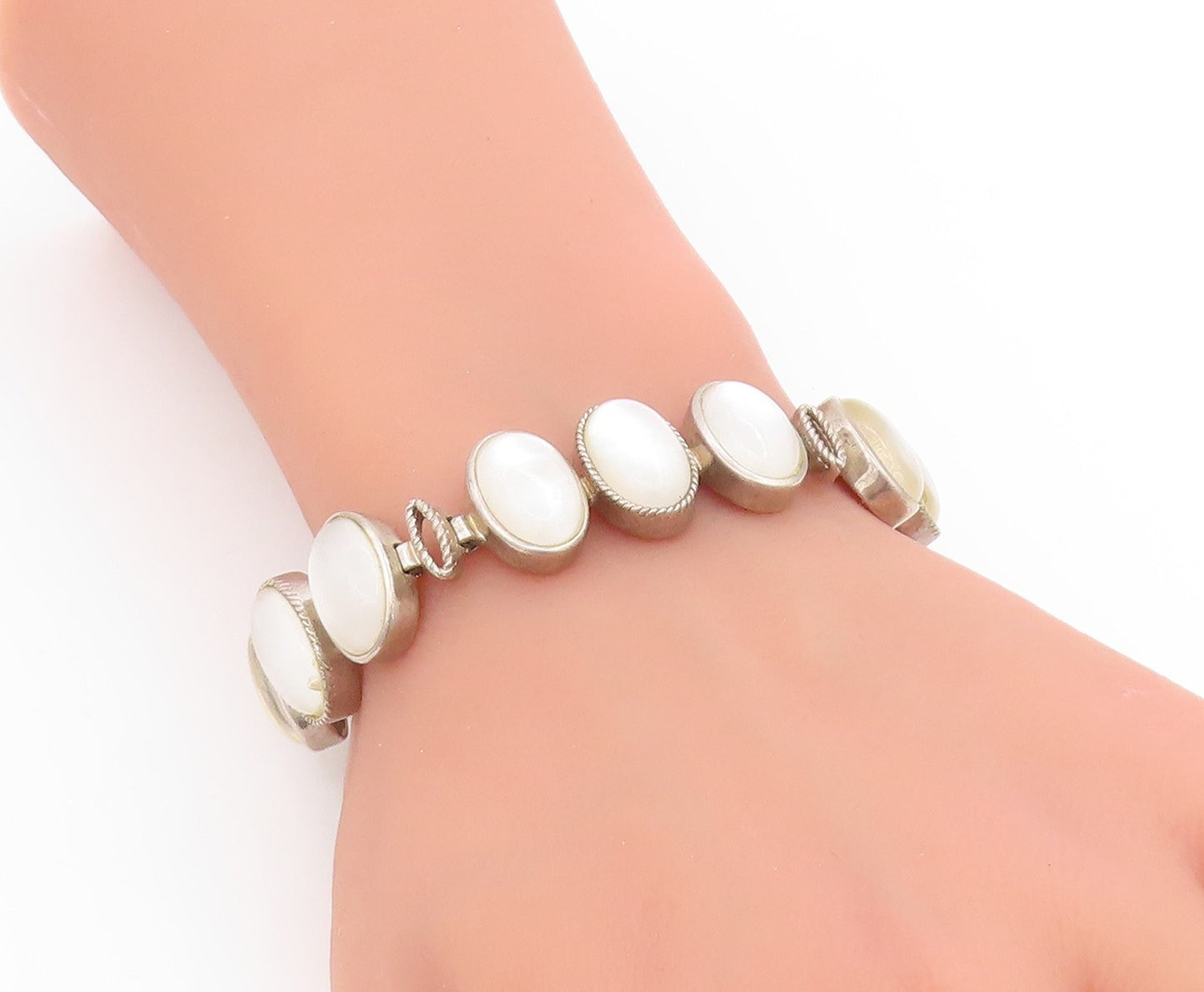 925 Sterling Silver Vintage Bracelet WHITNEY KELLY Cabochon Moonstone  BT11729