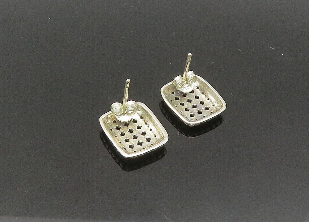 925 Sterling Silver  Vintage Shiny Circle Pattern Square Drop Earrings EG10751