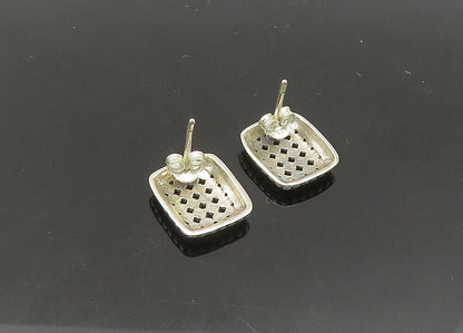 925 Sterling Silver  Vintage Shiny Circle Pattern Square Drop Earrings EG10751