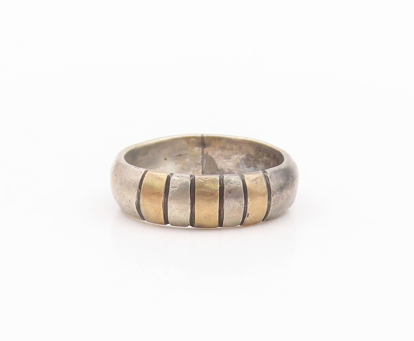 925 Sterling Silver Vintage Ring Dark Tone Grooved Lines  Sz 6.5  RG31790