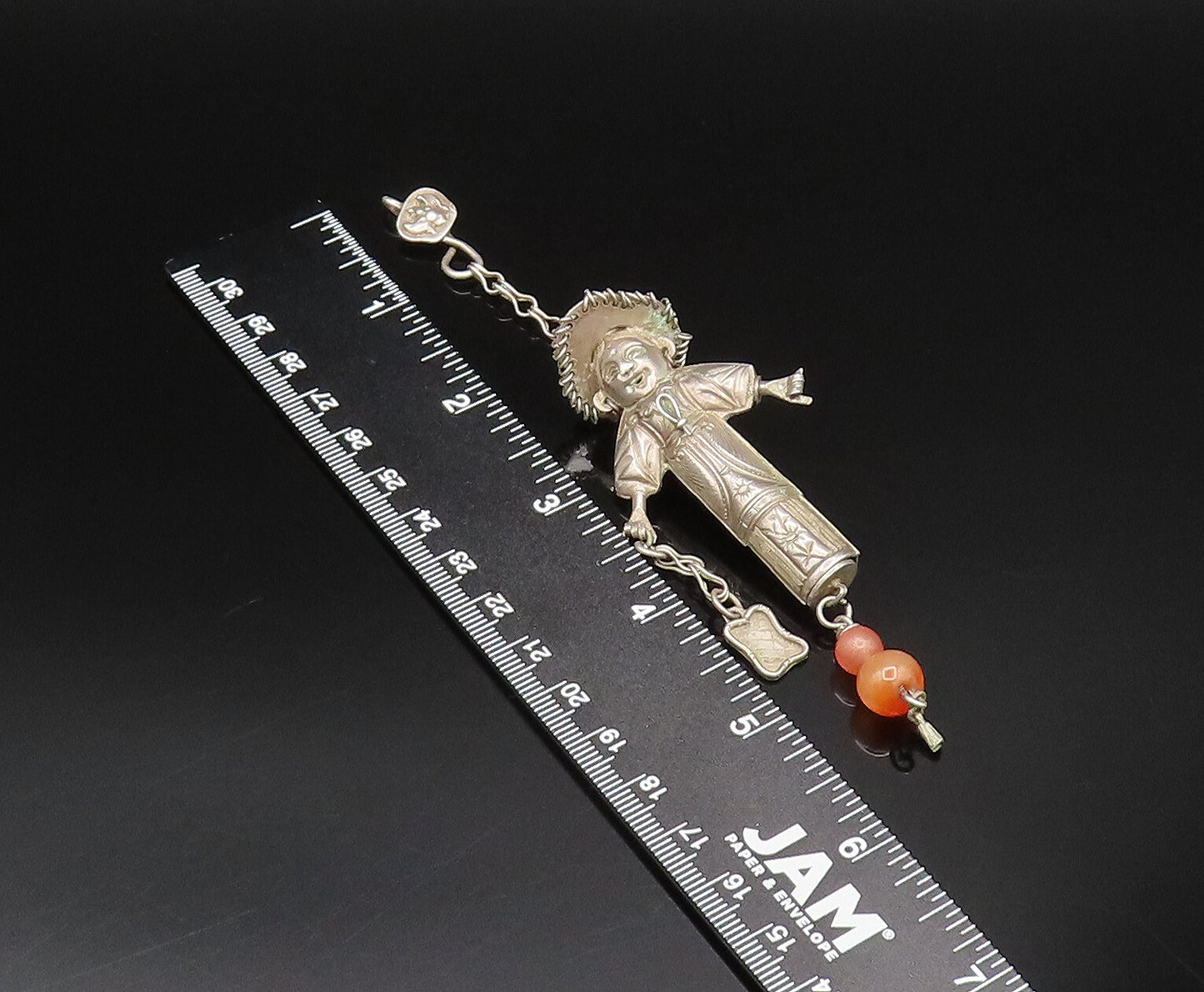 925 Silver  Vintage Sculpted Native Woman & Agate Beads Pendant  PT21615