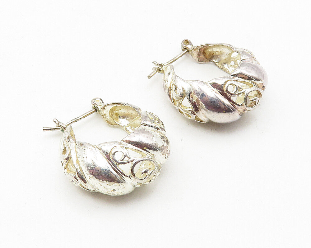 925 Sterling Silver  Vintage Shiny Petite Swirl Vine Hoop Earrings  EG5571