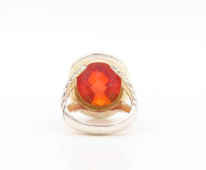925 Sterling Silver Vintage Ring Large Oval Cut Red CZ  Sz 9  RG31079