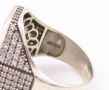 925 Sterling Silver Vintage Ring CZ Inlay Freemason Symbol  Sz 11  RG32648