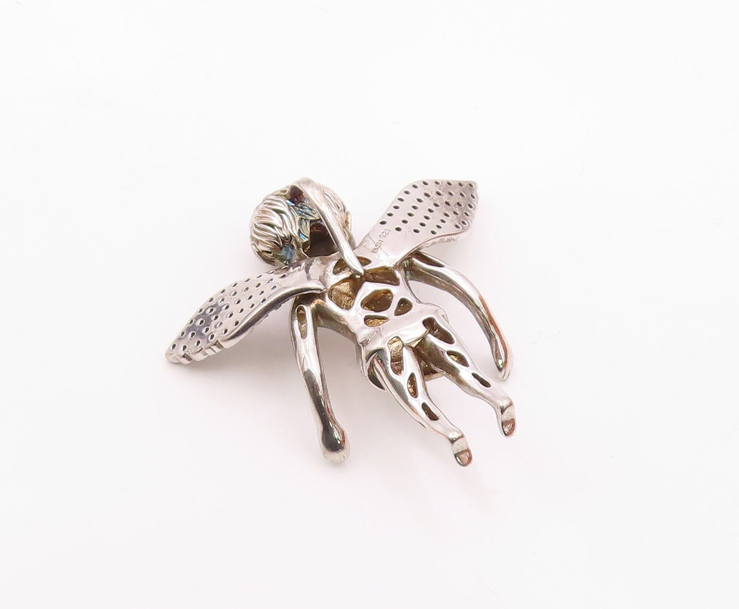 925 Sterling Silver  Vintage Sculpted Angel Statue Topaz Pendant  PT20244