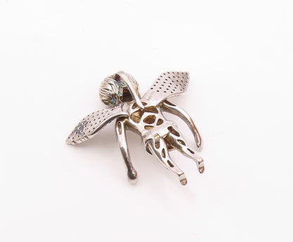 925 Sterling Silver  Vintage Sculpted Angel Statue Topaz Pendant  PT20244