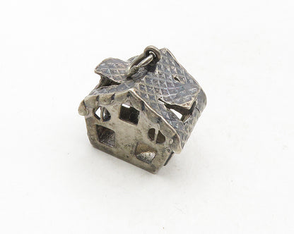 925 Sterling Silver  Vintage Dark Tone Bird House Motif Drop Pendant  PT7881