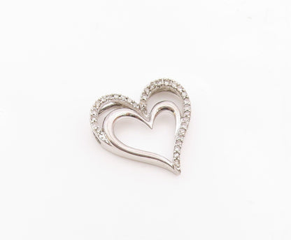 925 Sterling Silver  Vintage Genuine Diamonds Open Love Hearts Pendant  PT7516