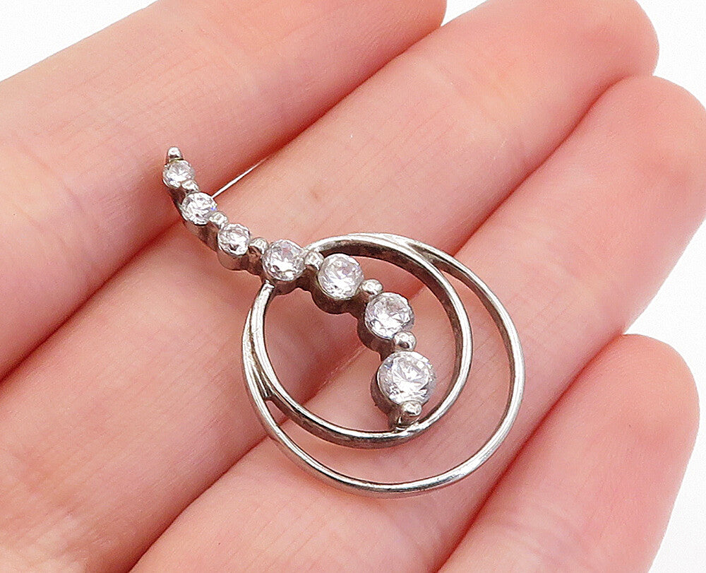 925 Sterling Silver  Vintage Graduated Cubic Zirconia Circles Pendant  PT3676