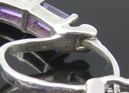 925 Sterling Silver  Vintage Prong Set Amethyst Shiny Hoop Earrings  EG10928