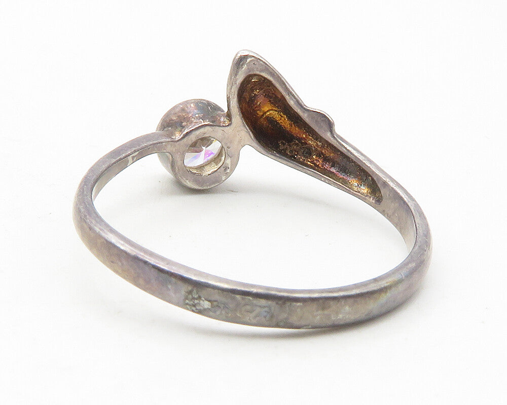 925 Sterling Silver  Vintage Cubic Zirconia Dolphin Bypass Ring Sz 8  RG11704