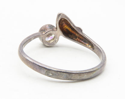 925 Sterling Silver  Vintage Cubic Zirconia Dolphin Bypass Ring Sz 8  RG11704