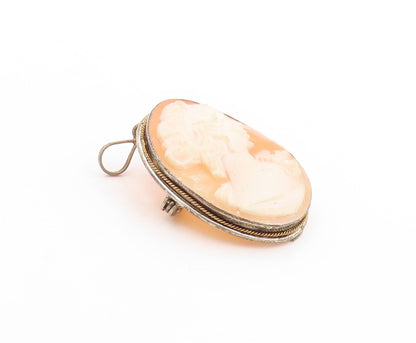 925 Sterling Silver Vintage Brooch Carved Lady Profile Cameo Charm Pin  BP11889