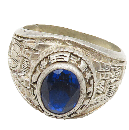 REED 925 Silver  Blue Topaz Totten School 1995 Class Ring Sz 10  RG18615