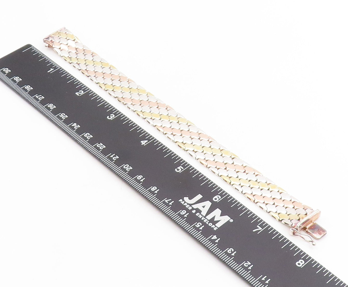 925 Sterling Silver Vintage Bracelet Classic Multi Tone Fish Scale Chain BT11487