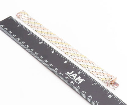 925 Sterling Silver Vintage Bracelet Classic Multi Tone Fish Scale Chain BT11487