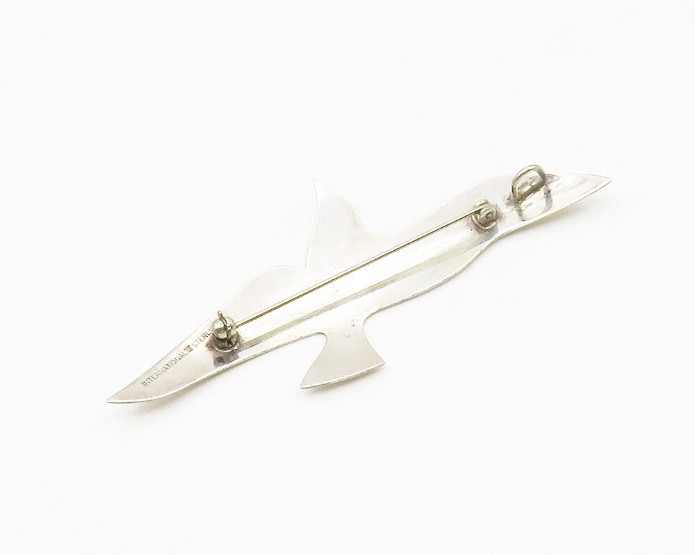 INTERNATIONAL 925 Silver Vintage Shiny Flying Bird Motif Brooch Pin BP5393