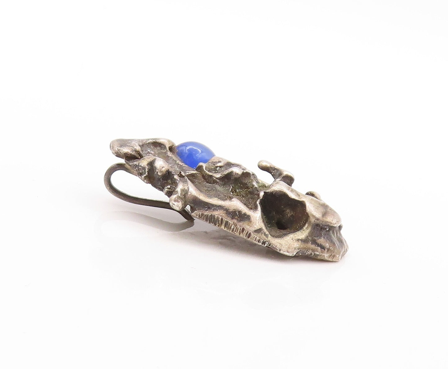 925 Sterling Silver Vintage Pendant Dark Tone Brutalist Gemstone  PT23595