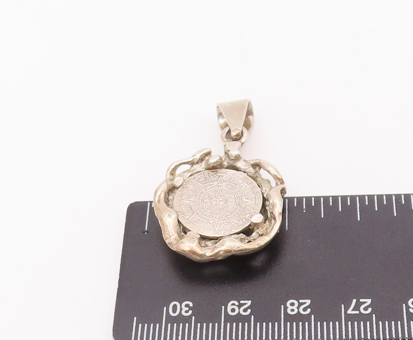 925 Sterling Silver Vintage Pendant MEXICO Donut Halo Brutalist Carved  PT22786
