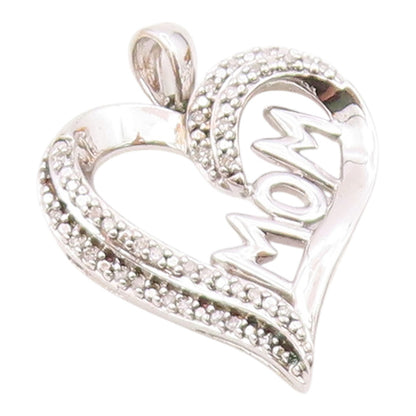 925 Sterling Silver  Vintage Genuine Diamonds Mom Love Heart Pendant  PT16609