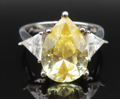 925 Sterling Silver  Vintage Yellow & White Cubic Zirconia Ring Sz 7  RG25385