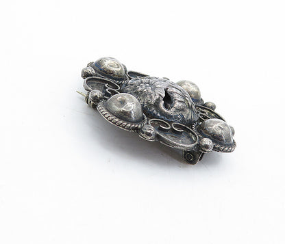 MEXICO 925 Sterling Silver  Vintage Oxidized Floral Twist Brooch Pin  BP1816
