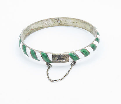 SIAM 925 Silver  Vintage Enamel Striped Pattern Round Bangle Bracelet  BT3415