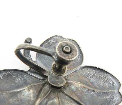 925 Sterling Silver  Vintage Oxidized Flower Motif Non Pierce Earrings  EG4548