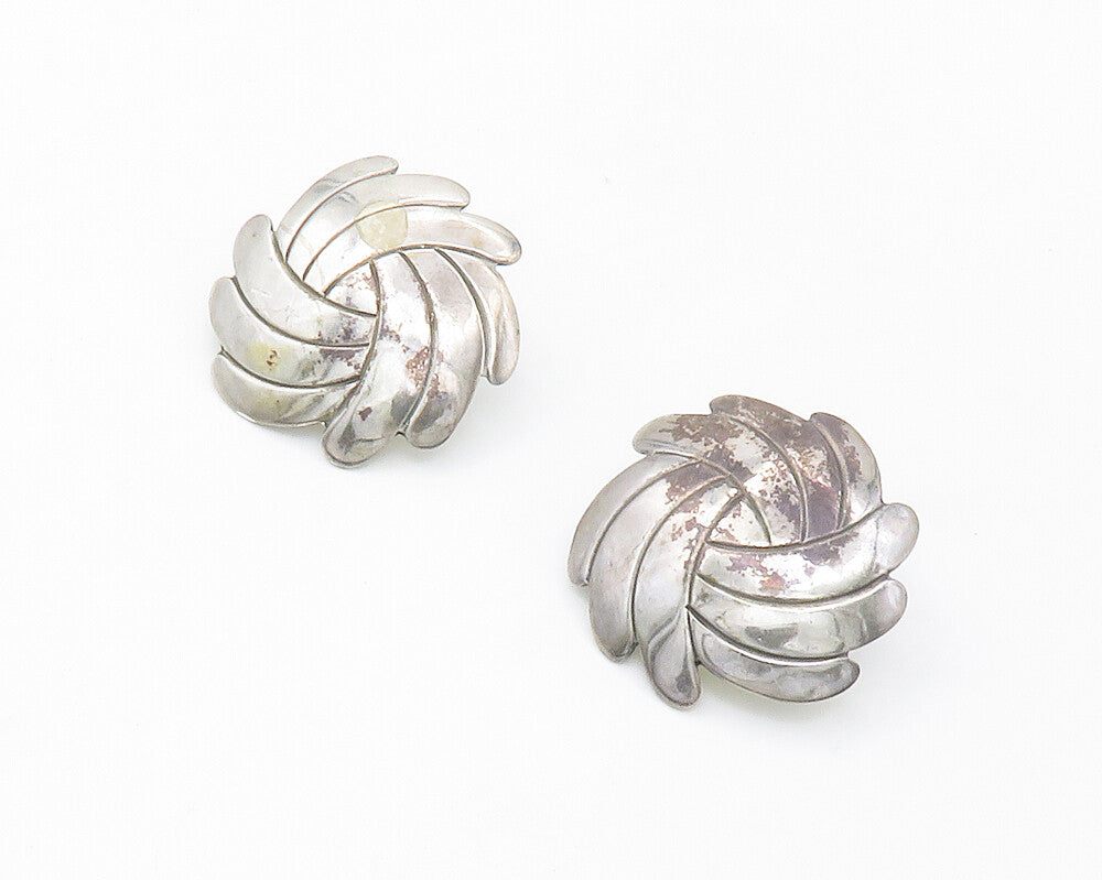 925 Sterling Silver  Vintage Shiny Round Swirl Design Drop Earrings  EG7183