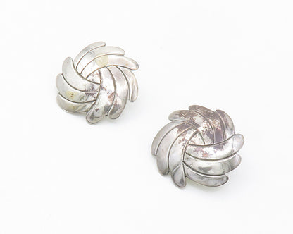 925 Sterling Silver  Vintage Shiny Round Swirl Design Drop Earrings  EG7183