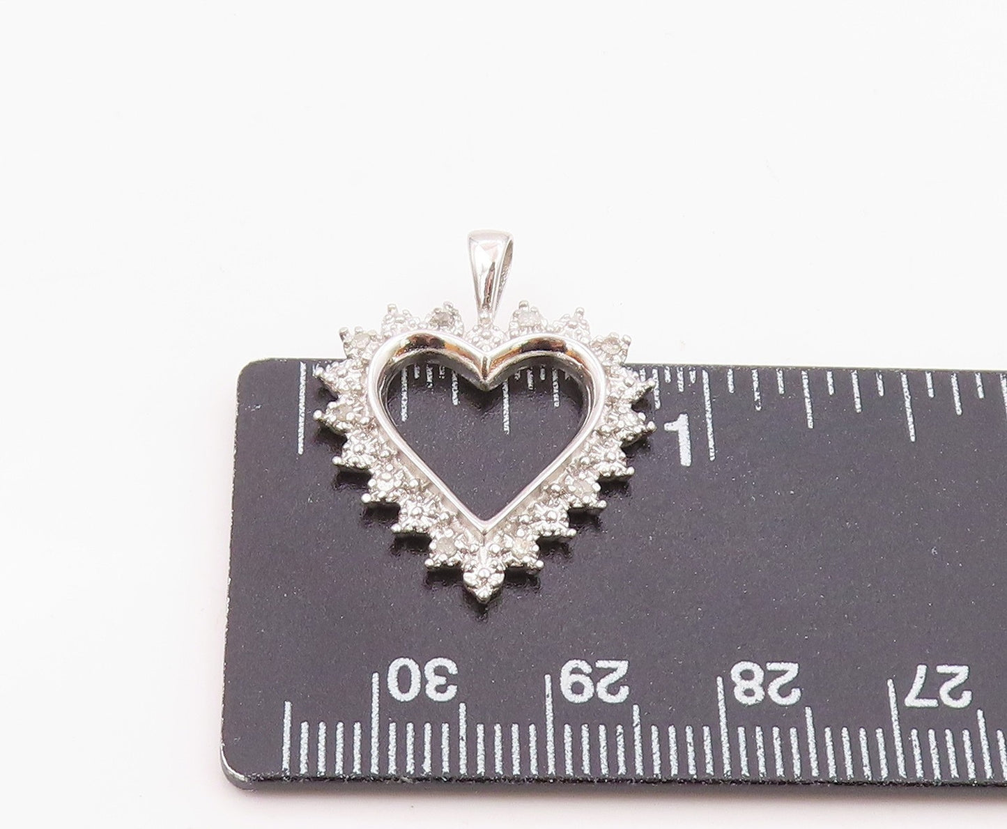 925 Sterling Silver  Shiny Genuine Diamonds Open Love Heart Pendant  PT11394