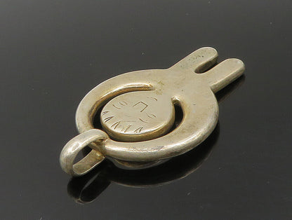 925 Sterling Silver  Vintage Shiny Modernist Etched Face Pendant  PT19926
