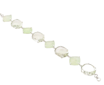 925 Sterling Silver Vintage Bracelet Square & Oval Cut Linked Quartz  BT10712