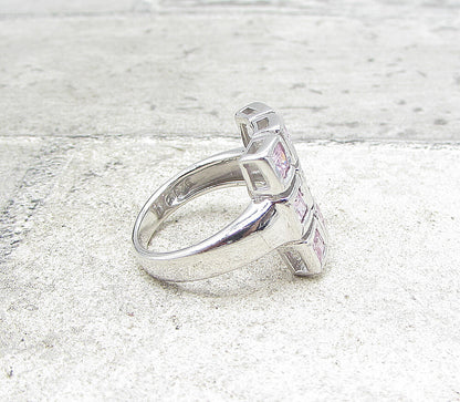 925 Silver  Pink Topaz & White Cubic Zirconia Boxed Cocktail Ring Sz 7  RG1585