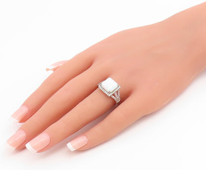 925 Sterling Silver Vintage Ring Fire Opal & CZ Statement Band  Sz 8  RG36698