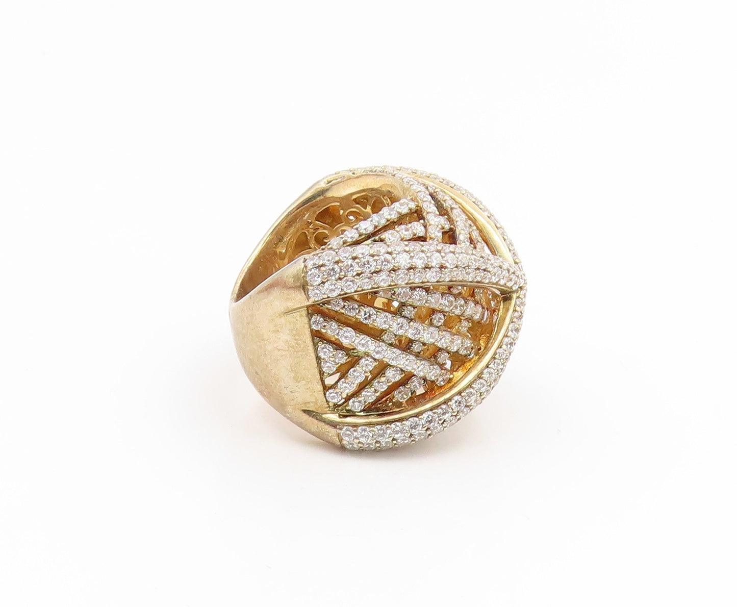 925 Sterling Silver Vintage Ring Gold Plated CZ Crossover Band  Sz 6  RG35112