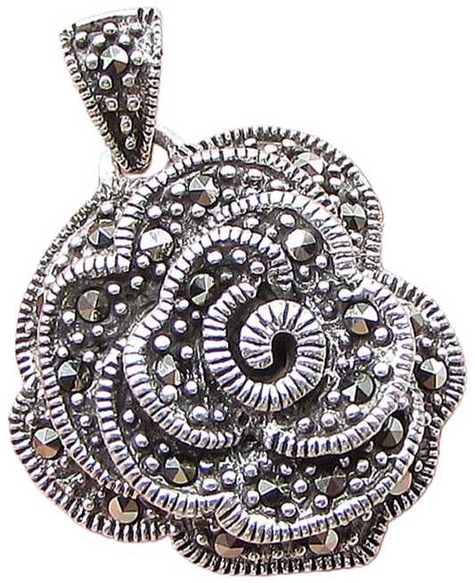 925 Sterling Silver  Marcasite Wild Spring Flower Drop Pendant  PT1379