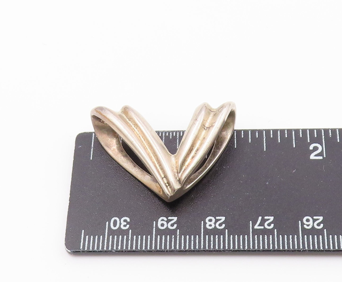 925 Sterling Silver  Vintage Designer Carved Swirled Heart Pendant  PT22386